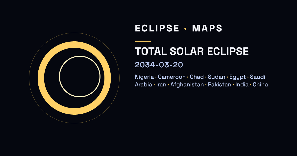 Eclipsi total de Sol — 20 de març del 2034 — Nigèria, Camerun, Txad, Sudan…